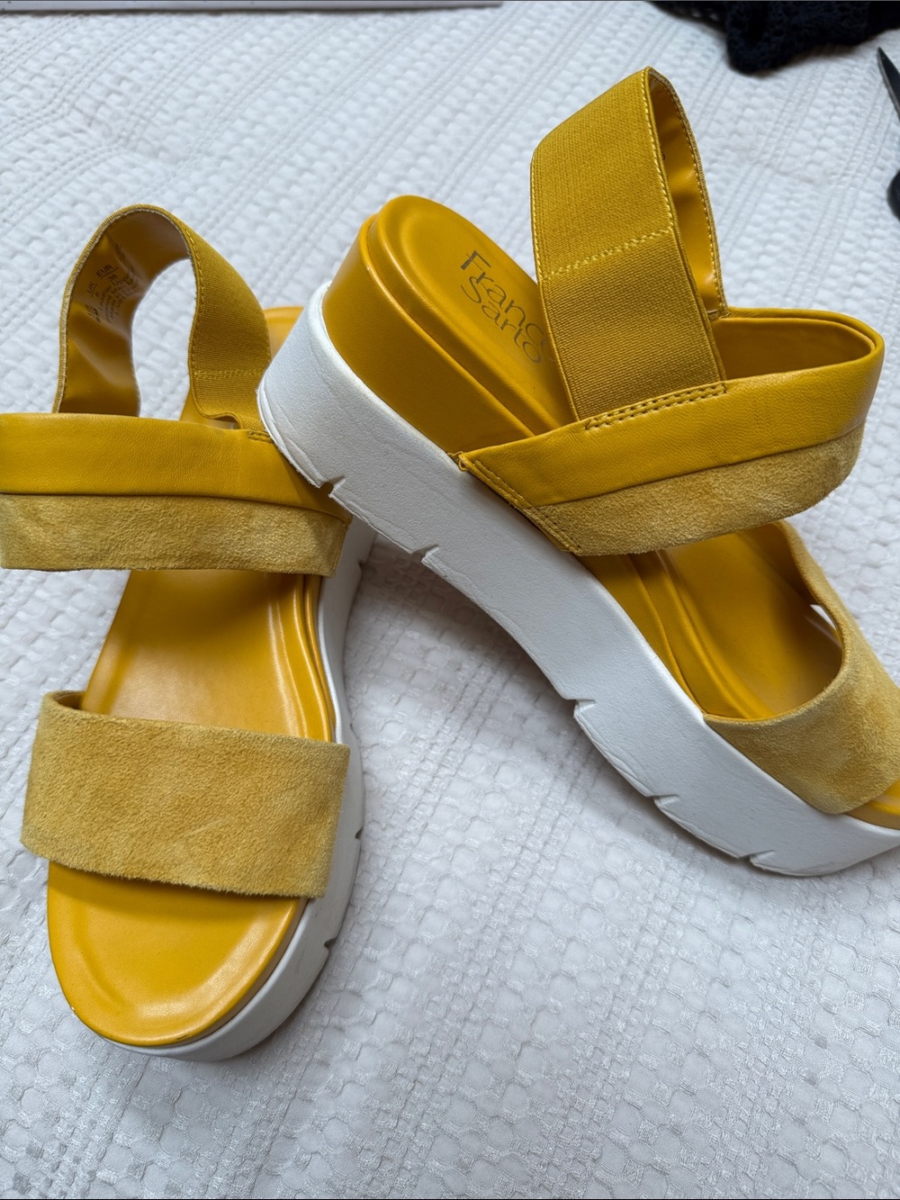 Franco Sarto Yellow Suede Strap Platform Sandals - Picture 2 of 7